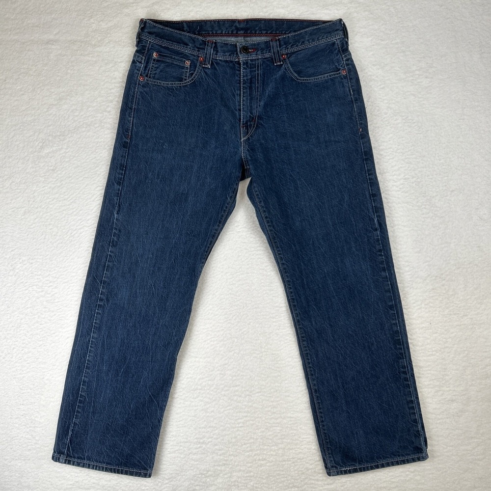 Levis 569 Straight Denim Jeans Blue Men's 34x28.5 Dark Wash Flap Pockets Red Tag